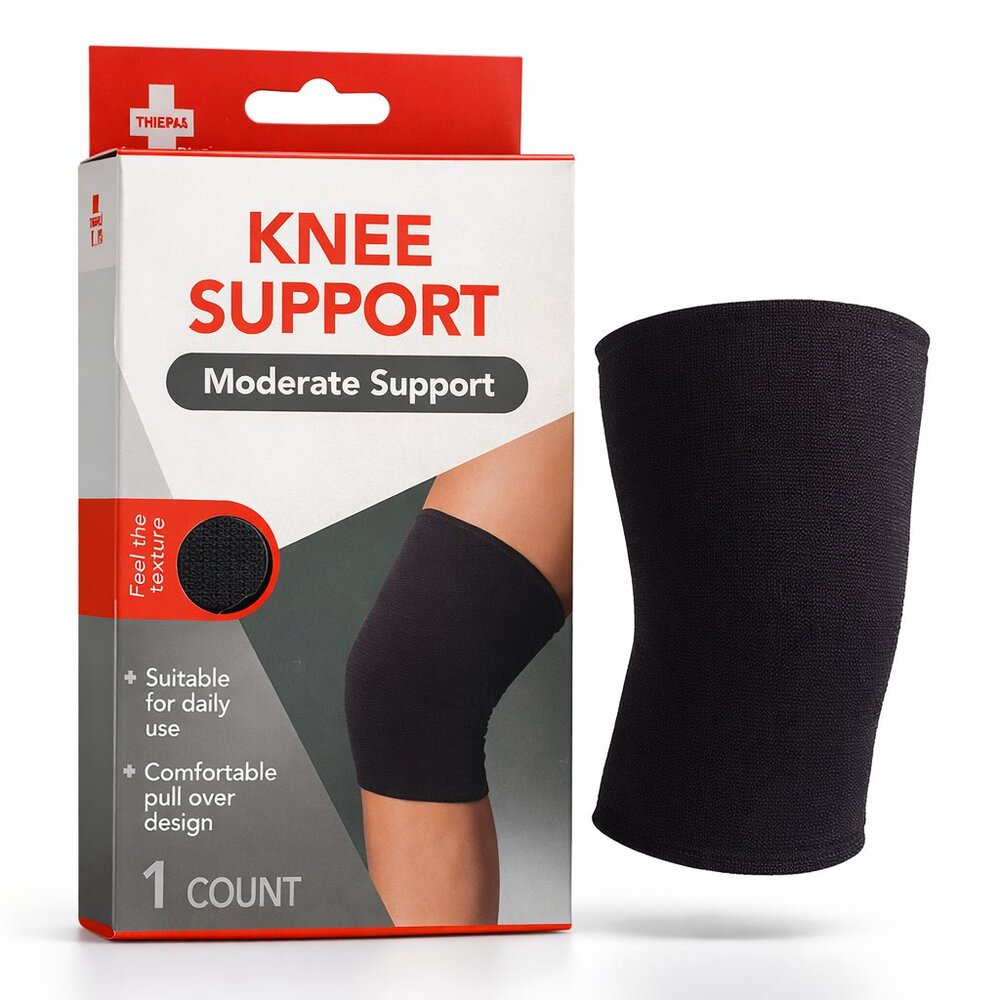 TheraPlus Black Knee Support Brace – Moderate Compression Sleeve